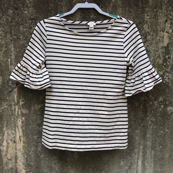 J. Crew Ruffle Sleeve Striped Top - Picture 2 of 8